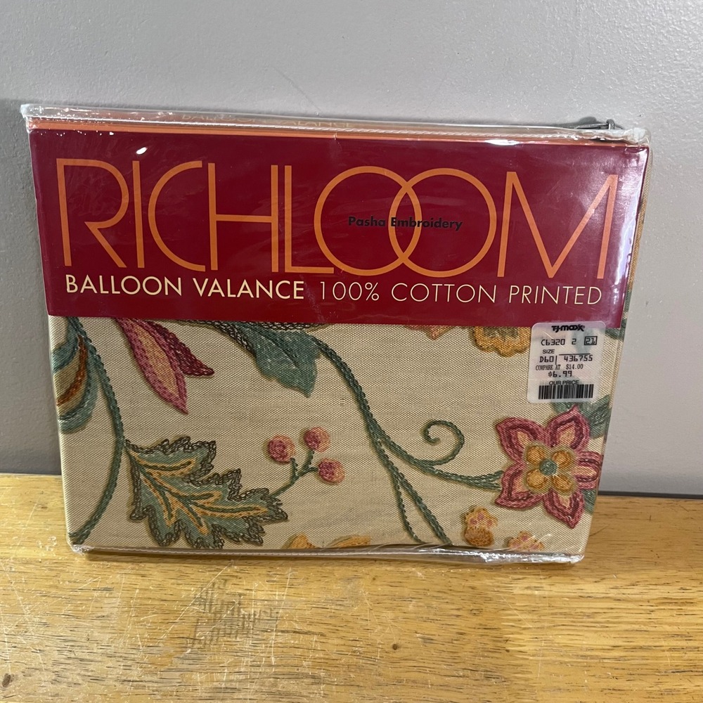 Richloom Pasha Embroidery Balloon Valance 85x15 Heather Floral Cotton Vtg style
